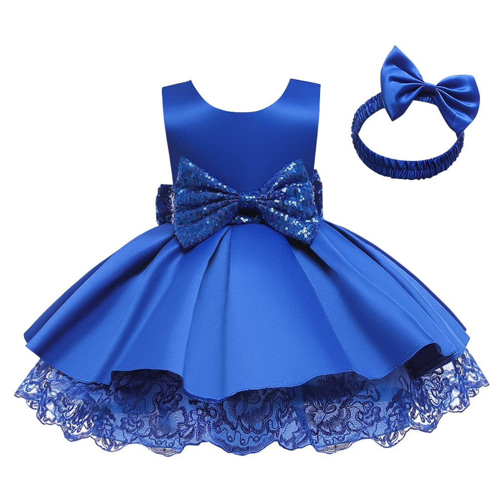 Vedolay Girl Dress Flower Girls Dresses for Wedding Satin Tulle Princess Pageant Dress Kids Pearls Prom Ball Gowns,Blue 6-12 Months
